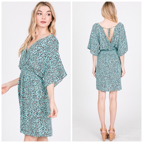 💕LAST 2! Animal Print Smock Waist Back Tie Dress - Picture 4 of 5